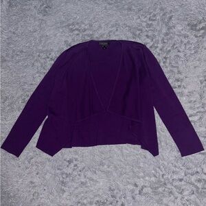 ST. JOHN Women’s Purple Open Front Fly Away Draped Long Sleeve Cardigan Small